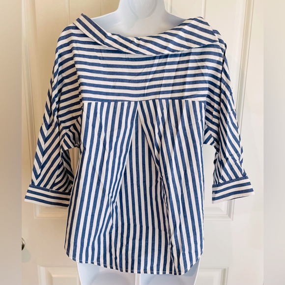 MAAC London Striped Blue & White Boatneck Blouse Sz Medium in EUC - Picture 11 of 13